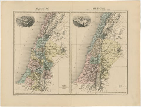 Palestine: Tribes & Maccabees, Antique Map by Migeon, Paris, 1892, view 2
