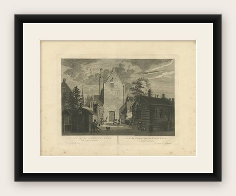 Antique Print of the 'Gasthuiskerk', Church in Amsterdam, the Netherlands, 1805, shown framed