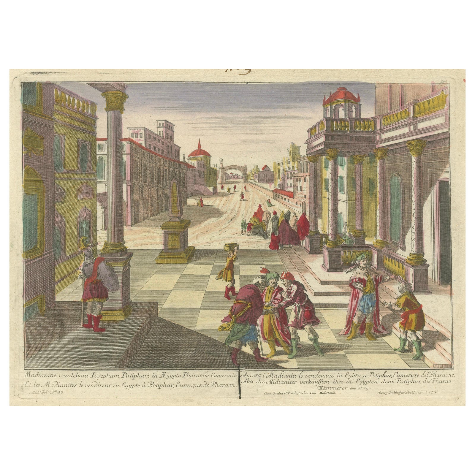 Optica Print of Joseph Sold to Potiphar in Egypt, circa 1770, Biblical Scene