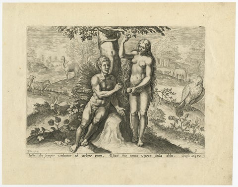 Rare Print of Genesis in the Old Testament; Adam and Eve Eating the Apple, 1674, view 2