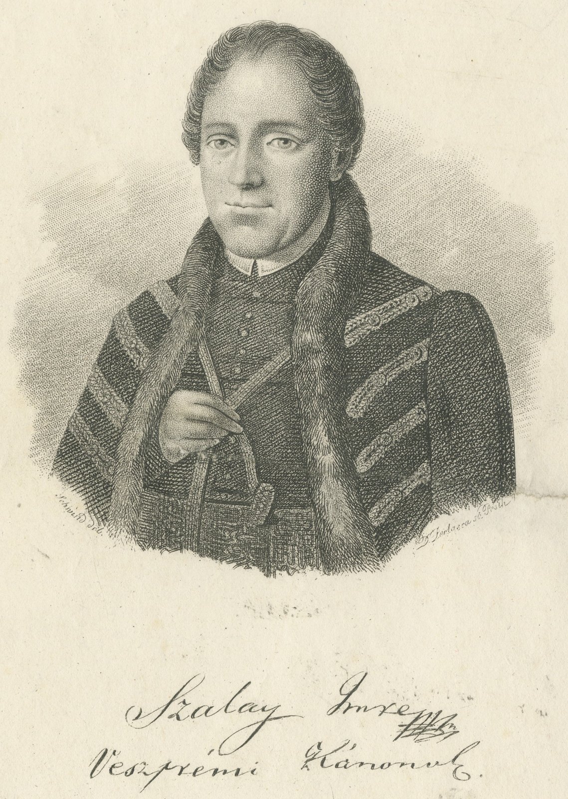 Imre Szalay, Canon of Veszprém, Engraved Portrait, Pest, circa 1840
