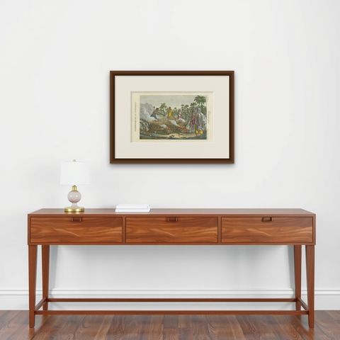 Traditional Hindu Funeral: Cremation of a Brahmin (1827), shown framed on a wall, true to size