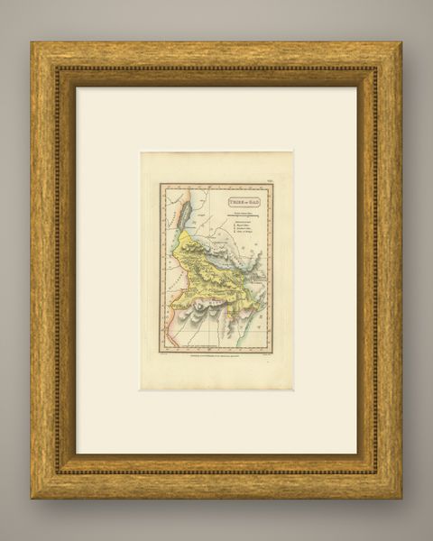 Antique Scripture Map of the Tribe of Gad, Hand-Colored, Wyld, 1823, shown framed