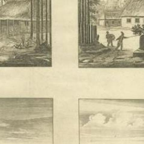 Antique Print of Various Churches on Ceylon by Churchill, 1744, close-up 2