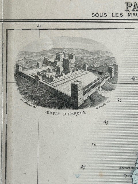 Palestine: Tribes & Maccabees, Antique Map by Migeon, Paris, 1892, view 5