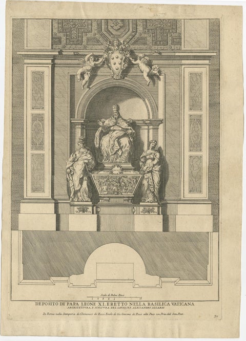 Antique Print of the Monument to Pope Leo XI, Located in the Vatican, c.1710, view 3