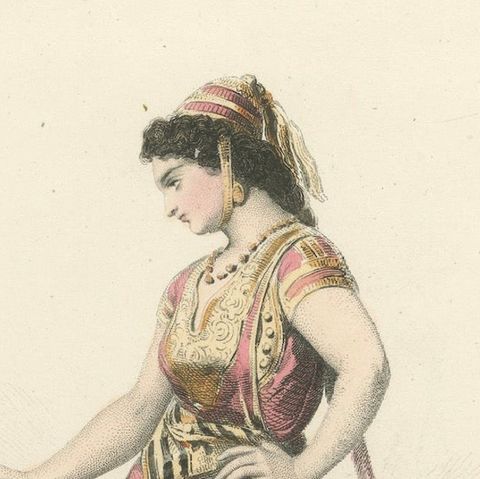 Jewish Girl Print Algiers Algeria 1853 by Compte-Calix, Hand-Colored Lithograph, close-up 4