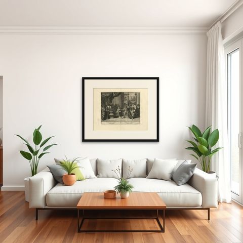 Antique Bible Print of Solomon's Judgement Made after B. Picart, 1728, shown framed in a room, true to size