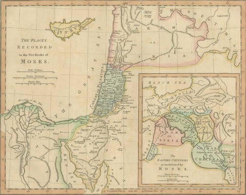 Places Recorded in the Five Books of Moses, Biblical Holy Land Map, 1827, close-up 2