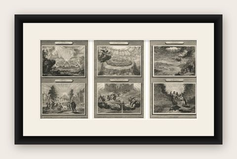 Antique Biblical Engravings, Mortier Amsterdam, Apocalypse Cycle, c.1700, shown framed