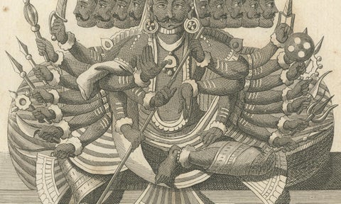 Striking 1806 Ravana Demon King Antique Print, Hindu Ramayana Engraving, close-up 4