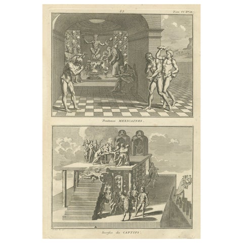 Mexican Penitence and Human Sacrifice, 1734 Engraving of Aztec Religious Rites