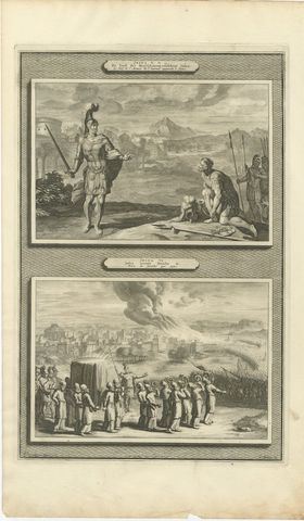 Joshua Meets the Angel and the Fall of Jericho, Mortier Bible circa 1700