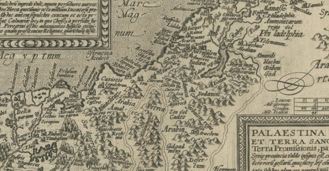 Rare 16th Century Map of the Holy Land and Palestine by Matthias Quad, ca.1599, close-up 2