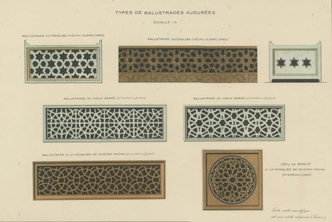 Antique Ottoman Balustrade Design Print, Yeşil Mosque & Rüstem Pasha Mosque 1924, close-up 1