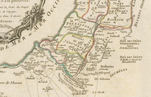 Antique French Map of the Holy Land, Twelve Tribes of Israel, c.1750, close-up 3