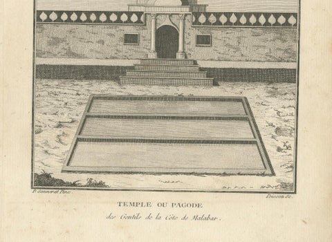 Original Engraving of Hindu Pagoda on Malabar Coast, Antique Temple Print, 1806, close-up 5