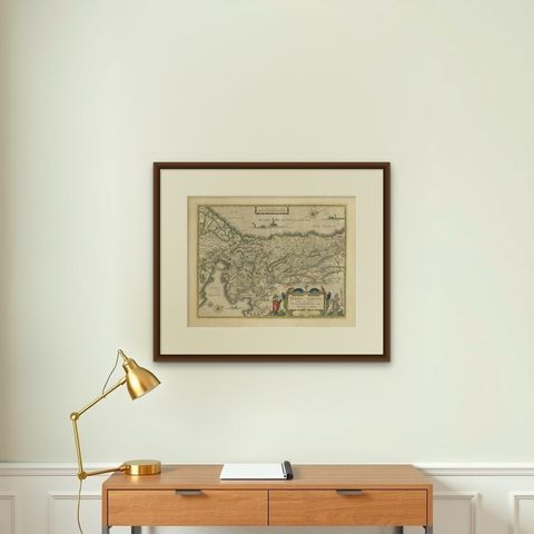 Antique Blaeu Holy Land Map, Terra Sancta Palestina, 1629, shown framed on a wall, true to size