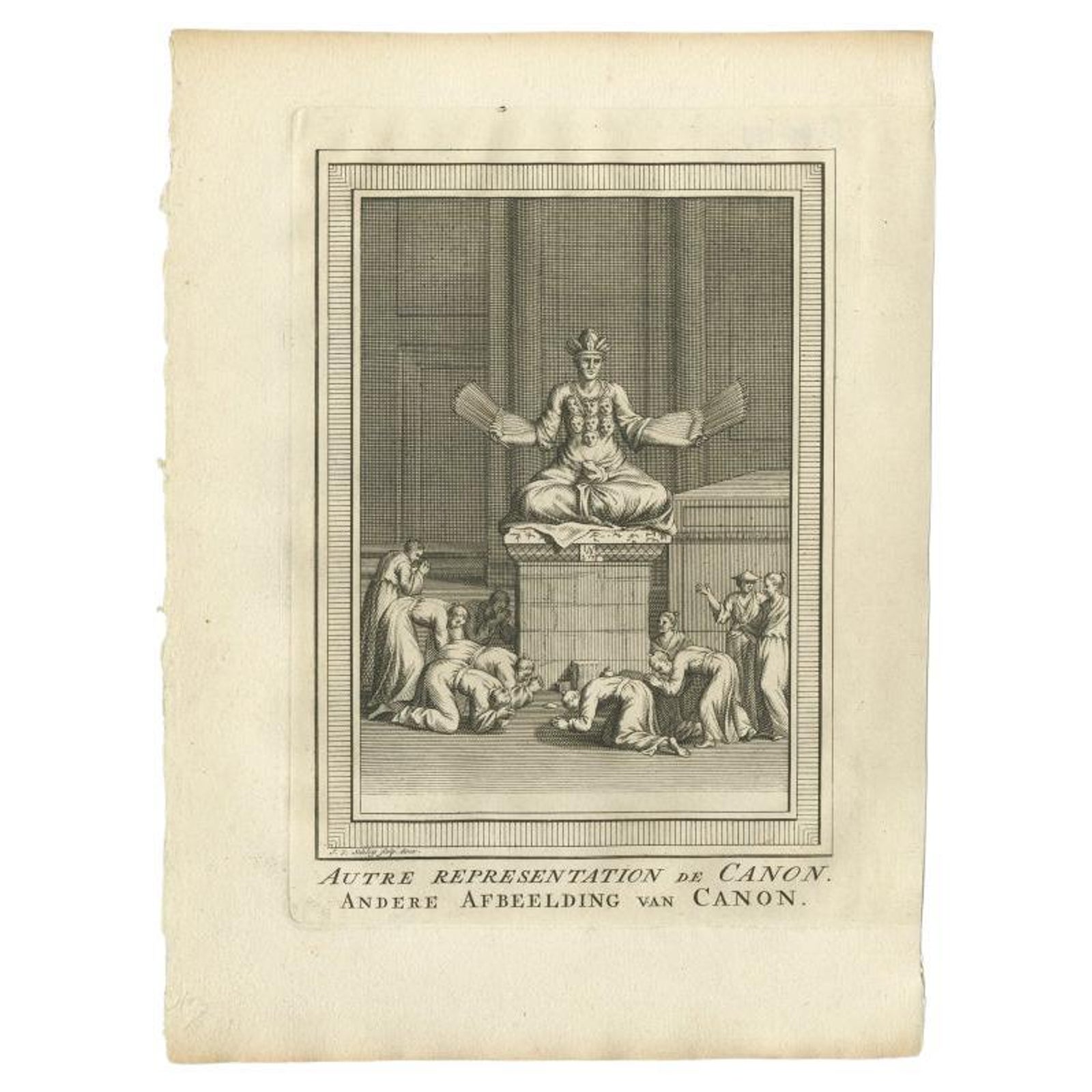 Old Print Depicting Deity Canon, Japan, Van Schley, 1758