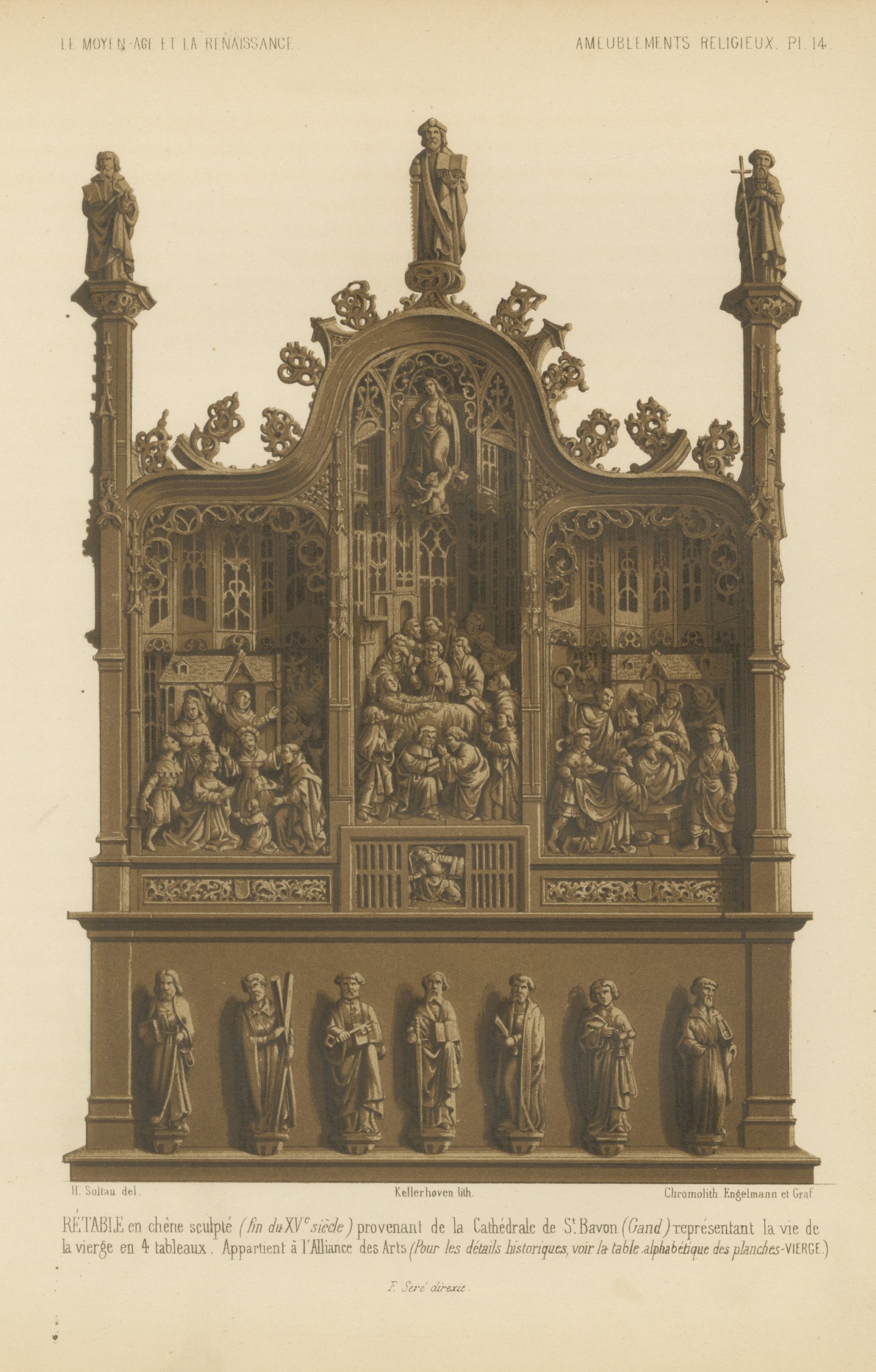 Carved Oak Retable from Saint Bavon, Ghent, Life of the Virgin, 1851