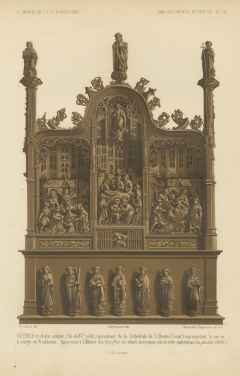Carved Oak Retable from Saint Bavon, Ghent, Life of the Virgin, 1851