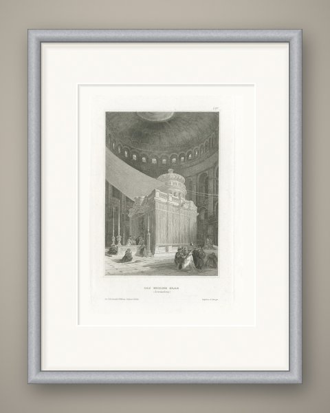 The Holy Sepulchre, Jerusalem, Antique Interior View of the Rotunda, circa 1850, shown framed