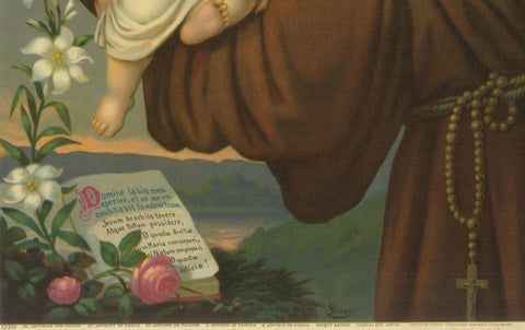 St. Anthony of Padua, c.1905 German Devotional Chromolithograph with Christ, close-up 2