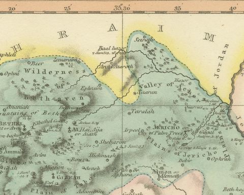 Tribe of Benjamin with Jericho and Bethel, Antique Wyld Map, 1823, close-up 3