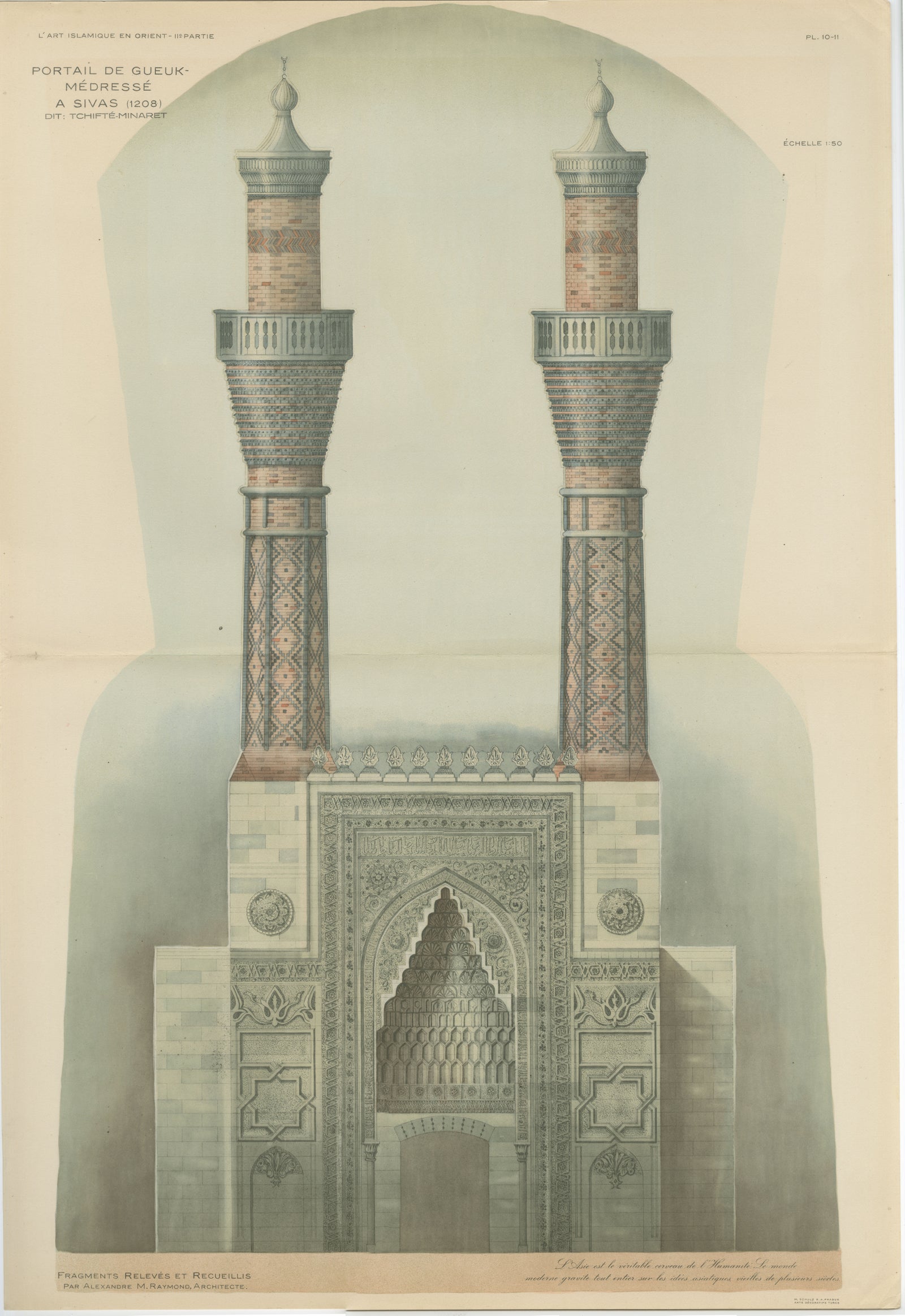 Gök Medrese Sivas Twin Minarets, Seljuk Islamic Architecture Print 1924