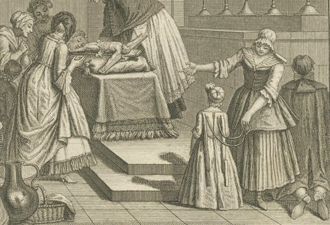 Maundy Thursday and Good Friday Rites, Old 1734 Catholic Engraving of Holy Week, close-up 4