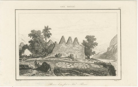 Ancient Hawaiian Temples & Royal Sacred Sites, Pair of Small Engravings, 1836, view 3