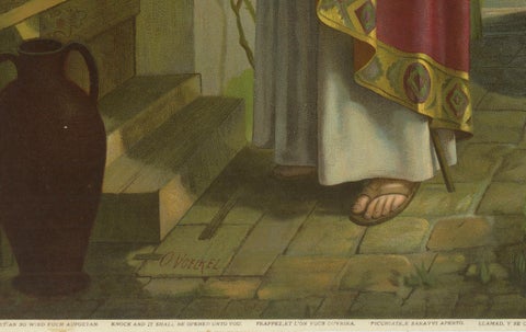 Christ Knocking at the Door, Antique c.1900 German Sacred Art Print, c.1900, close-up 2