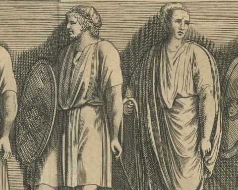 Roman Sacrificial Procession with Bulls and Axe Bearers, Montfaucon, 1722, close-up 2