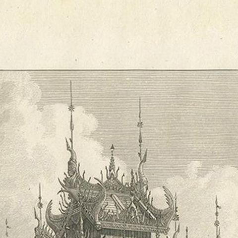 Antique Print of a Kioum or Buddhist Monastery in Burma by Symes '1800', close-up 1
