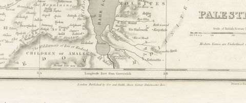 Antique Map of Palestine with the Twelve Tribes by Dower, circa 1835, close-up 2