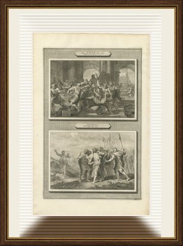 Absalom Has Amnon Killed and Shimei Curses David, Pieter Mortier, circa 1700, shown framed