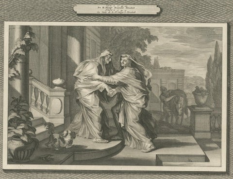 Antique Christian Art Print, Annunciation of Mary & Visitation, Mortier 1700, close-up 6
