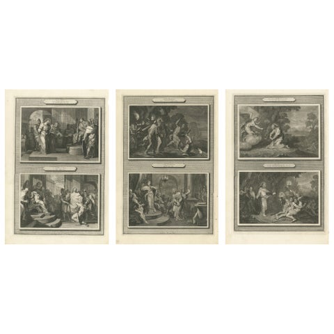 Dutch Baroque Life of Christ, 3 Double-Scene Biblical Engravings, ca 1700