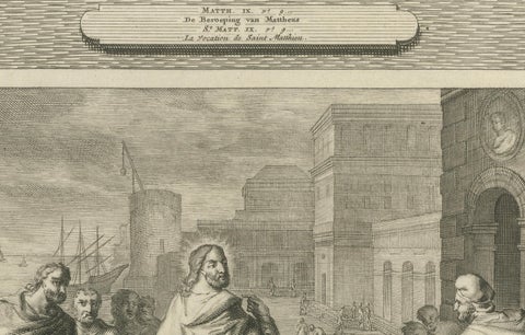 Calling of Saint Matthew & Raising of the Widow’s Son, Pieter Mortier, ca. 1700, close-up 2
