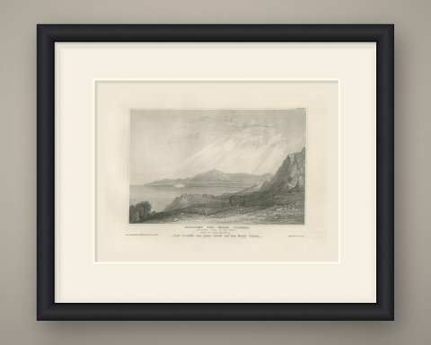 Antique View from Mount Carmel, Bay of Acre, Holy Land Engraving, circa 1850, shown framed