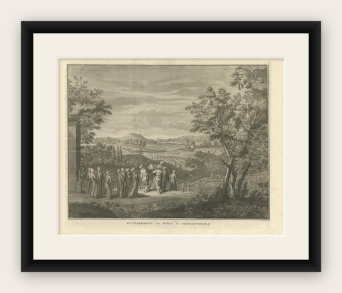 Antique Print of the Funeral at Constantinople by B. Picart, 1729, shown framed