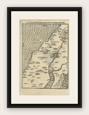 Rare 16th Century Holy Land Woodcut Map by Heinrich Bünting, circa 1581, shown framed