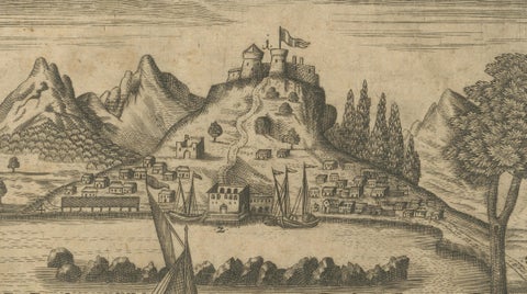 Antique View of Jaffa (Ioppen) Holy Land Engraving, Müller 1735, close-up 4