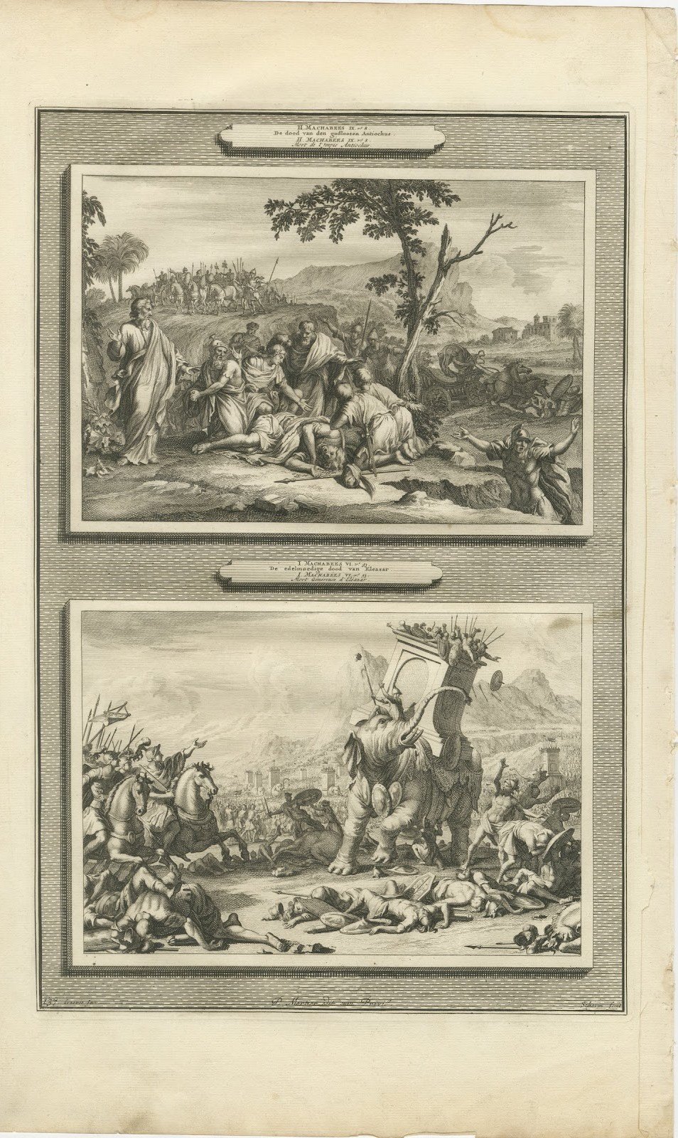 Death of Antiochus and Eleazar Slays the War Elephant, Mortier, circa 1700
