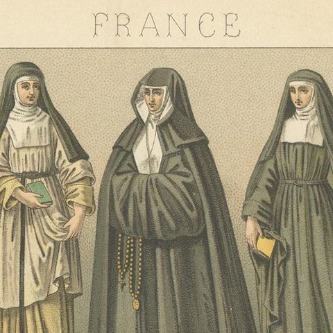 Pl. 139 Antique Print of French Nuns by Racinet, 'circa 1880', close-up 1