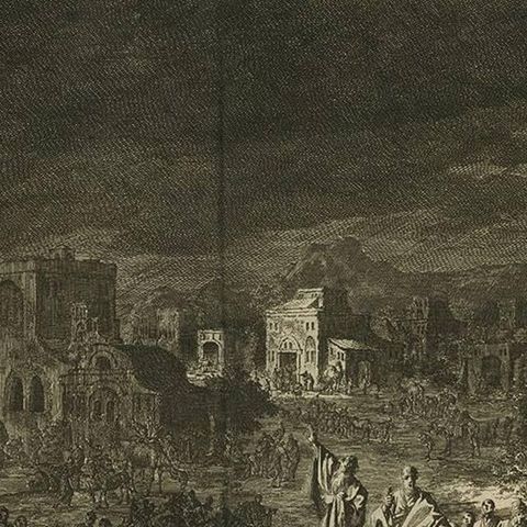 Antique Bible Print Ninth Plague of Egypt by J. Luyken, 1743, close-up 1