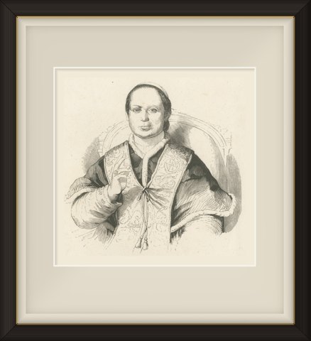 Pope Pius IX, Wood Engraved Portrait, Dittmarsch, Stuttgart, circa 1850, shown framed
