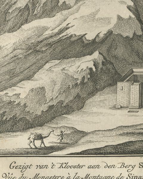 View of the Monastery at Mount Sinai from Point A, Antique Print, 1776, close-up 1