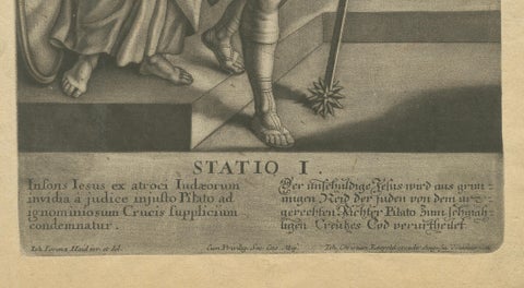 Statio I, Christ Condemned to Death, Antique Mezzotint, Late Baroque, close-up 5