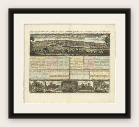 1720 Bird's-Eye View of Jerusalem with Historical Tombs and Key Landmarks, shown framed